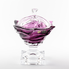 Конфетница на ножке с крышкой фиолетовая Bohemia Treasury 25 см