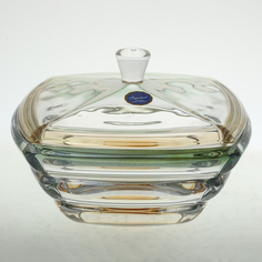 Конфетница с крышкой Bohemia Gold Segment зелёная 20см