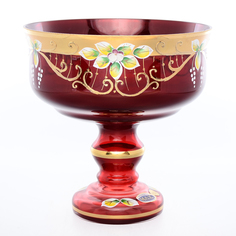 Конфетница на ножке Star Crystal Лепка красная 20см