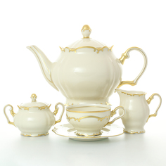 Чайный сервиз Leander Антония Отводка золото слоновая кость 6 персон 17 предметов