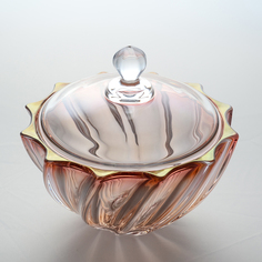 Конфетница с крышкой Bohemia Gold Scallop красная 19см