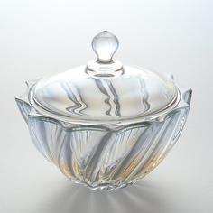 Конфетница с крышкой Bohemia Gold Scallop зеленая 19см