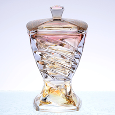 Конфетница с крышкой на ножке Bohemia Gold Facet 24 см