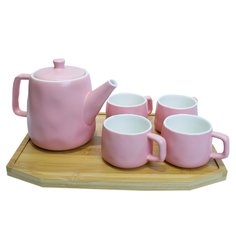 Чайный набор, чайник, 4 чашки, подставка, цвет розовый, MARMA MM-SET-03