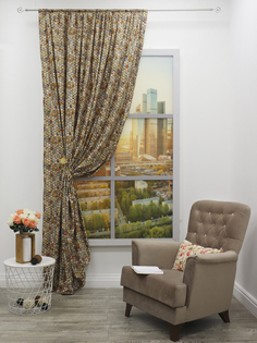 Штора Amore Mio Печать сатен 2,0x2,7 1 шт. Коричневый