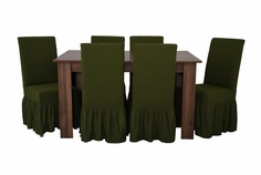 Чехлы на стулья с оборкой Venera "Жаккард", цвет: зелёный, комплект 6 штук
