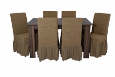 Чехлы на стулья с оборкой Venera "Жаккард", цвет: коричневый, комплект 6 штук