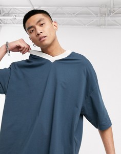 Темно-синяя свободная футболка с V-образным вырезом ASOS DESIGN-Мульти