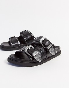Черные шлепанцы с пряжками Topshop-Черный