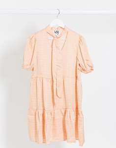 Свободное платье в клетку с завязкой на шее Lola May-Оранжевый