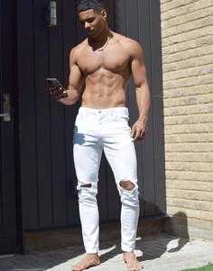 Белые рваные джинсы скинни Topman-Белый