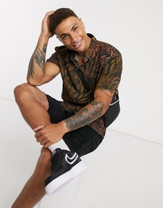 Коричневая рубашка с принтом Bershka-Белый
