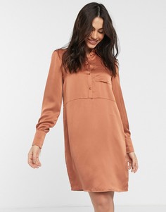 Атласное платье-рубашка медного цвета Vila-Медный