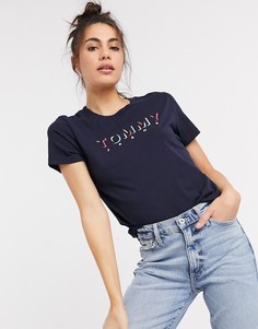 Синяя футболка с разноцветным логотипом Tommy Jeans-Темно-синий