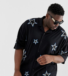 Трикотажная oversized-рубашка со сплошной отделкой звездами ASOS DESIGN Plus-Черный