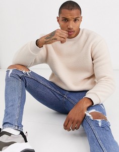 Светло-бежевый свитшот из искусственного меха Topman