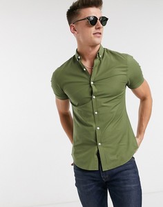 Оксфордская обтягивающая рубашка хаки с короткими рукавами New Look-Зеленый