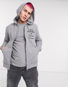 Худи на молнии с принтом Love Moschino-Серый
