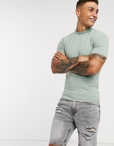 Зеленая обтягивающая футболка с высоким воротником ASOS DESIGN-Зеленый