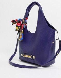 Темно-синяя сумка-тоут с лентой Love Moschino-Синий