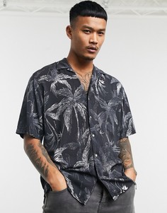 Черная рубашка с короткими рукавами и пальмовым принтом Jack & Jones-Черный