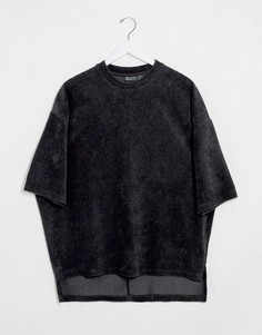 Черная длинная oversized-футболка в рубчик ASOS DESIGN-Черный