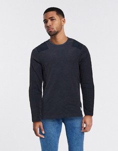 Свитшот с круглым вырезом и контрастными вставками на плечах Jack & Jones-Темно-синий