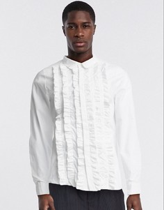 Белая рубашка классического кроя с рюшами ASOS DESIGN-Белый