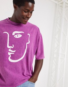 Свободная футболка из плотного трикотажа с принтом ASOS DESIGN-Фиолетовый