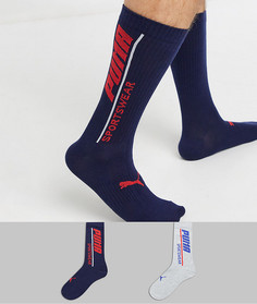 Набор из 2 пар носков с логотипом (серые/темно-синие) Puma-Мульти