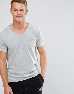 Базовая футболка с V-образным вырезом необработанными краями Brave Soul-Серый