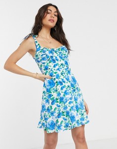 Платье мини с цветочным принтом fashion uinon-Синий