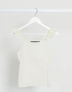 Кремовый хлопковый топ с вышивкой ришелье на оборках Vero Moda