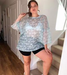 Топ в стиле oversized из органзы с цветочным принтом Glamorous Curve-Зеленый
