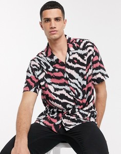 Рубашка с короткими рукавами и тигровым принтом в розово-черных тонах AllSaints-Мульти
