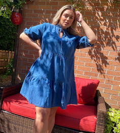 Синее свободное платье с завязкой New Look Curve-Мульти