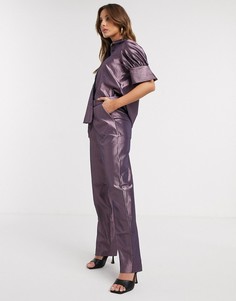 Брюки прямого кроя от комплекта с эффектом металлик Closet London-Фиолетовый