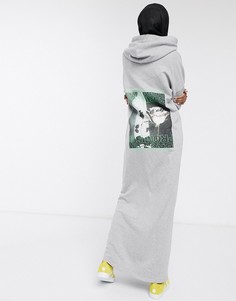 Серое платье-худи макси с принтом "Broken promises" на спине ASOS DESIGN-Серый