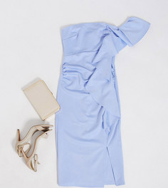 Голубое платье-бандо миди с оборкой True Violet Maternity-Синий