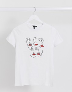 Белая футболка с лицами New Look-Белый