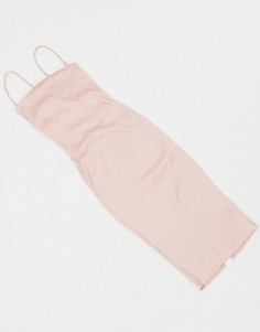 Розовое атласное платье-комбинация миди NaaNaa-Розовый