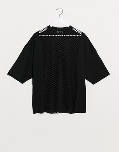 Черная футболка oversized с сетчатыми вставками ASOS DESIGN-Черный