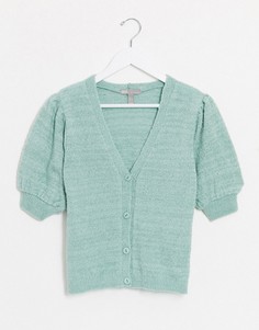 Зеленый кардиган с пышными рукавами ASOS DESIGN-Синий