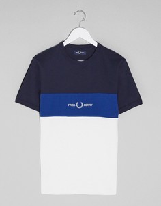 Сине-белая футболка в стиле колор блок с логотипом Fred Perry-Темно-синий