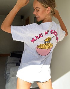 Oversized-футболка с принтом "mac n cheese" New Love Club-Серый