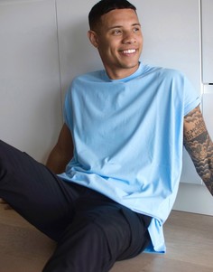 Синяя длинная oversize-футболка с отворотами на рукавах ASOS DESIGN-Синий