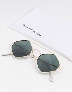 Солнцезащитные очки в шестиугольной оправе с зелеными стеклами Glamorous-Золотой