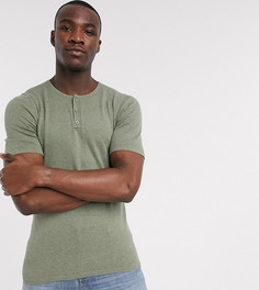Обтягивающая футболка цвета хаки с воротом на пуговицах ASOS DESIGN Tall-Зеленый