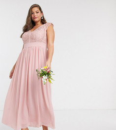 Платье макси с кружевным лифом и глубоким вырезом TFNC Bridesmaid Plus-Розовый