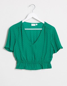 Короткая зеленая блузка в горошек Vila-Зеленый